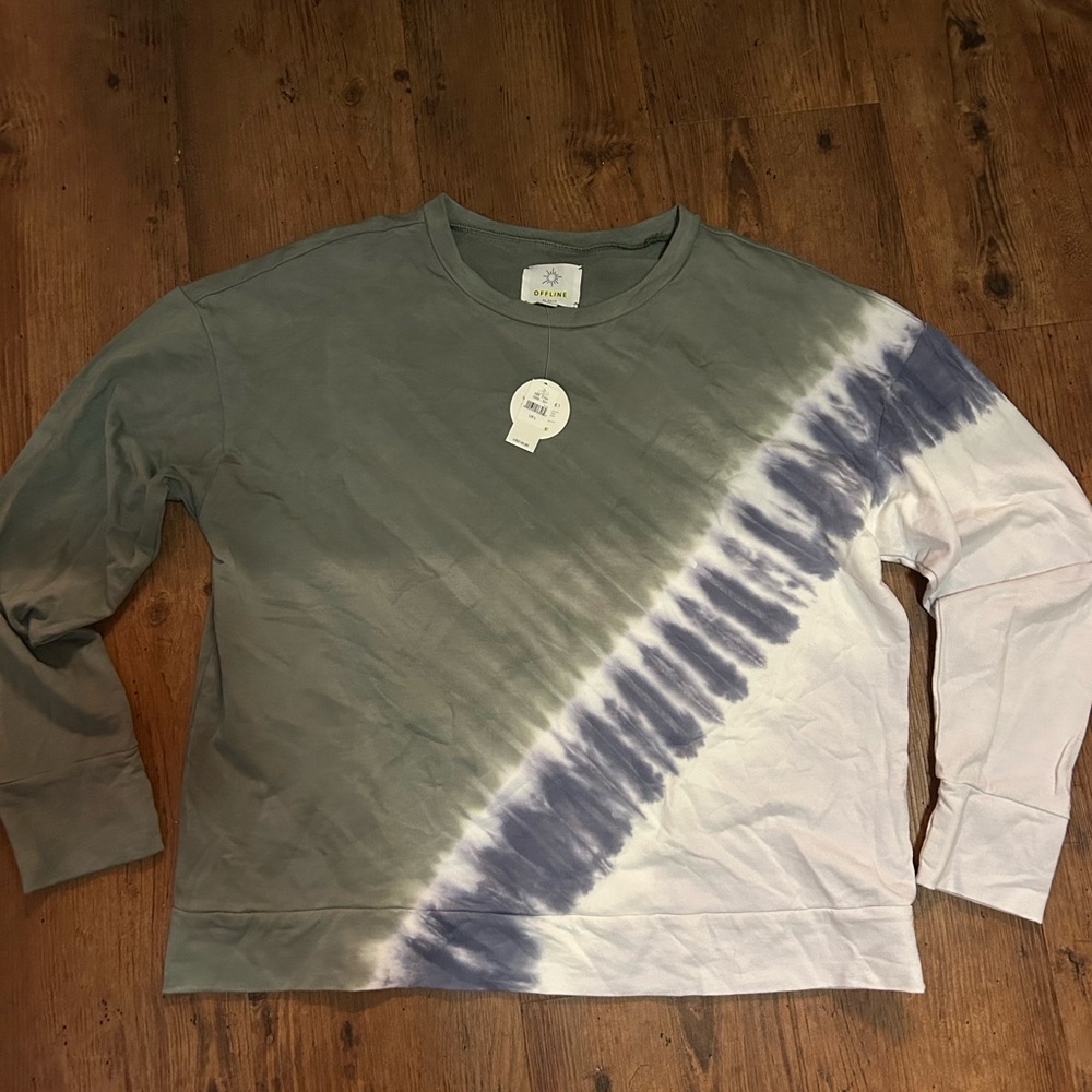 Green and Blue Tie-Dye OFFLINE Sweatshirt by Aerie